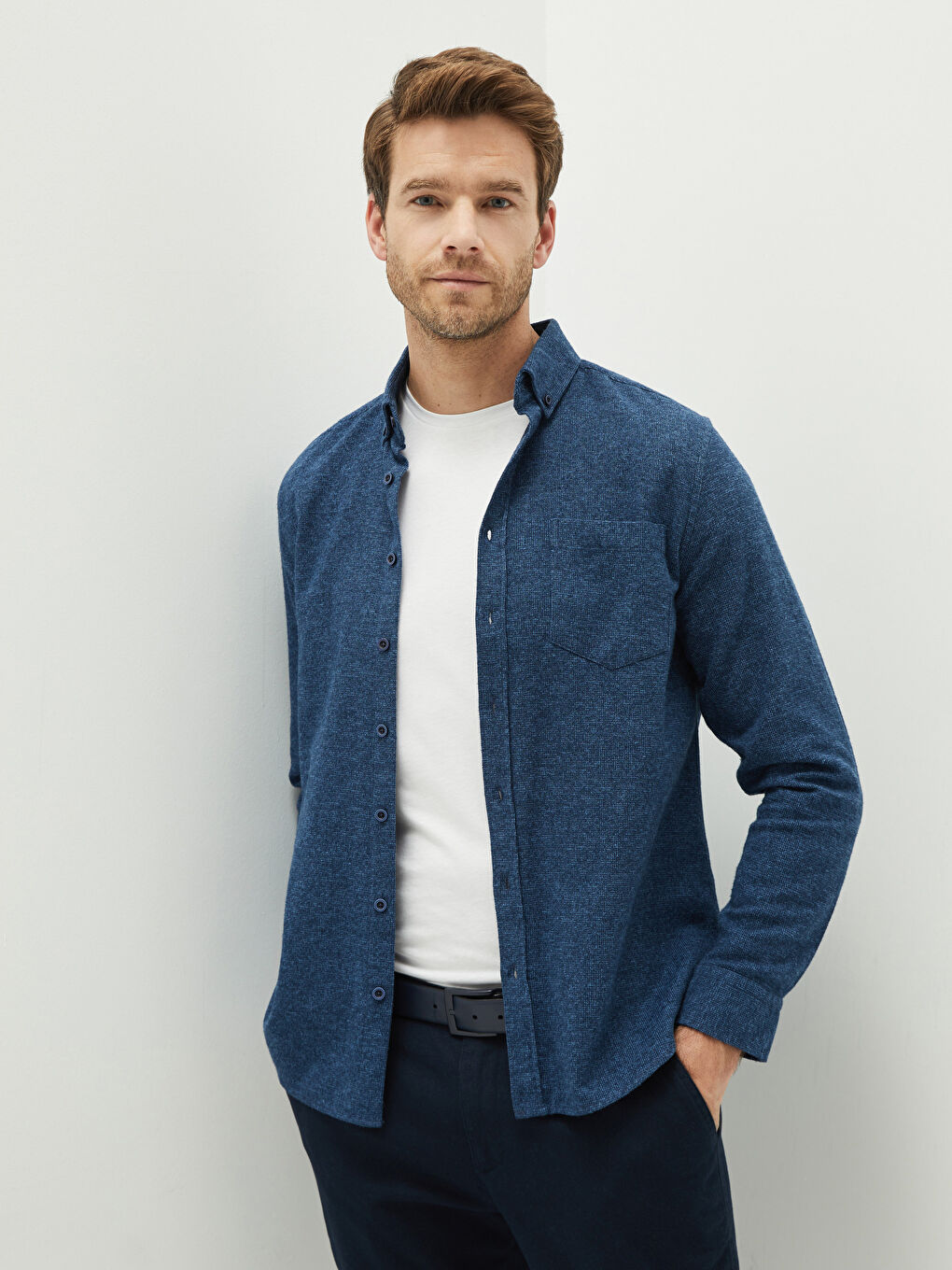 Lacivert Regular Fit Uzun Kollu Erkek Gömlek