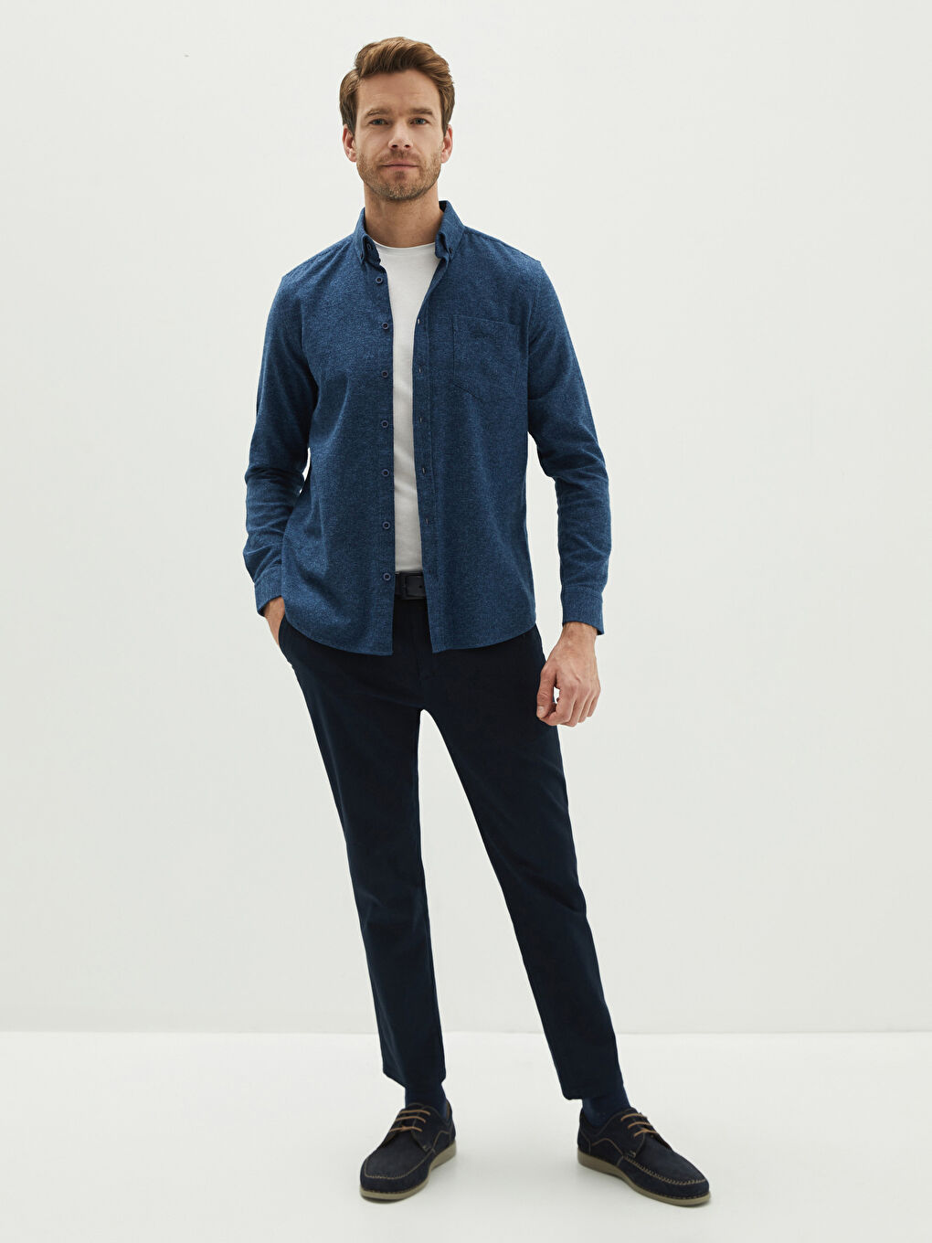 Lacivert Regular Fit Uzun Kollu Erkek Gömlek-2