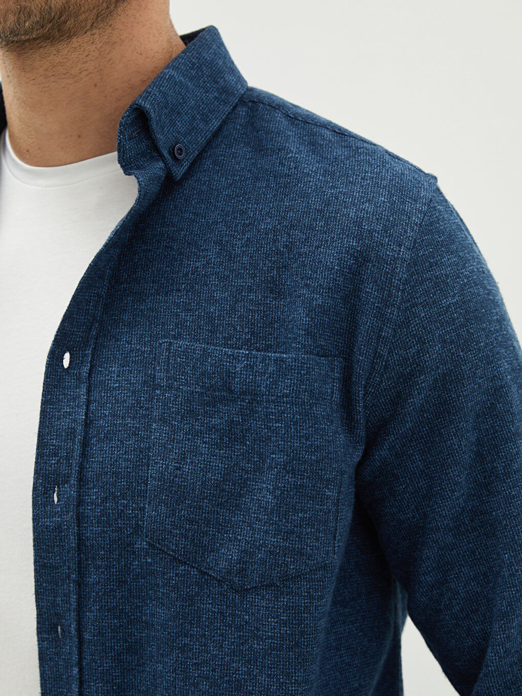 Lacivert Regular Fit Uzun Kollu Erkek Gömlek-3