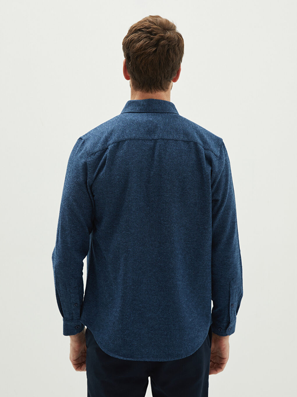Lacivert Regular Fit Uzun Kollu Erkek Gömlek-4