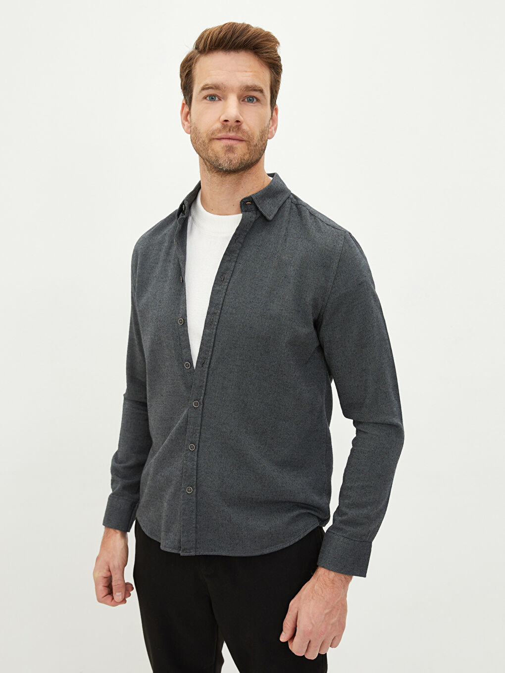 Yeşil Slim Fit Uzun Kollu Erkek Gömlek-1