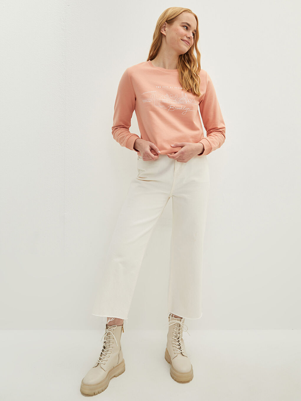 Rundhalsausschnitt Bedruckt Langarm Damen Sweatshirt-3