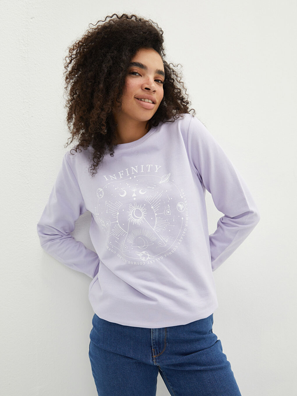 LCW Vision Lila Bisiklet Yaka Baskılı Uzun Kollu Kadın Sweatshirt - 1