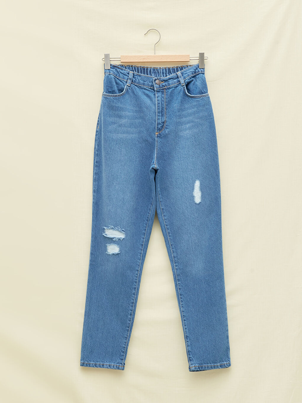 İndigo Yırtık Detaylı Kız Çocuk Mom Jean Pantolon