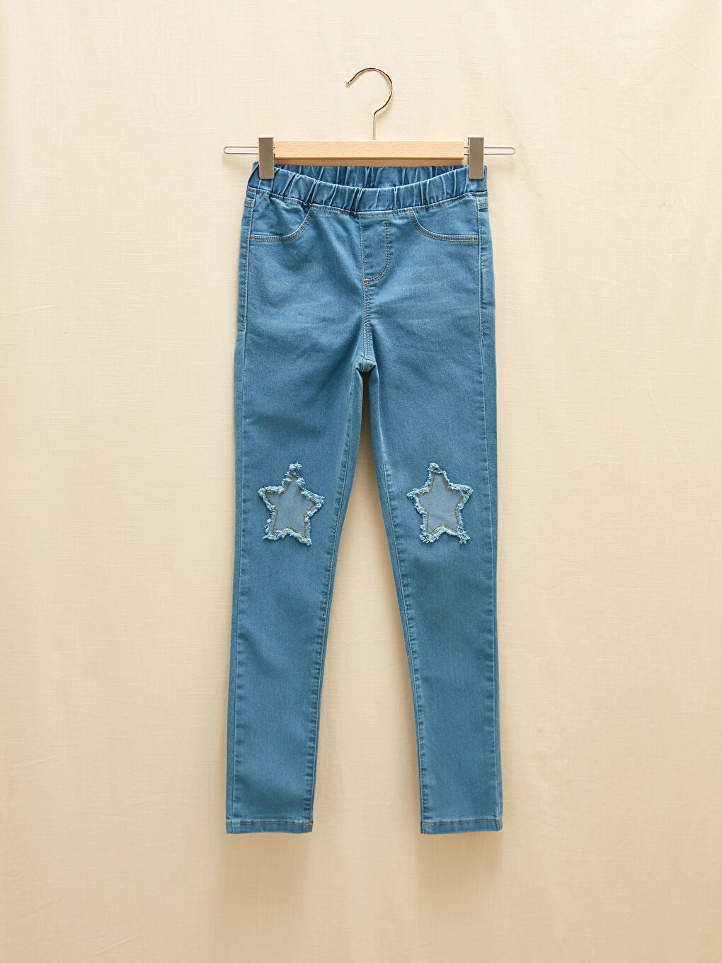Elastic Waist Embroidery Detailed Girl Jean Trousers