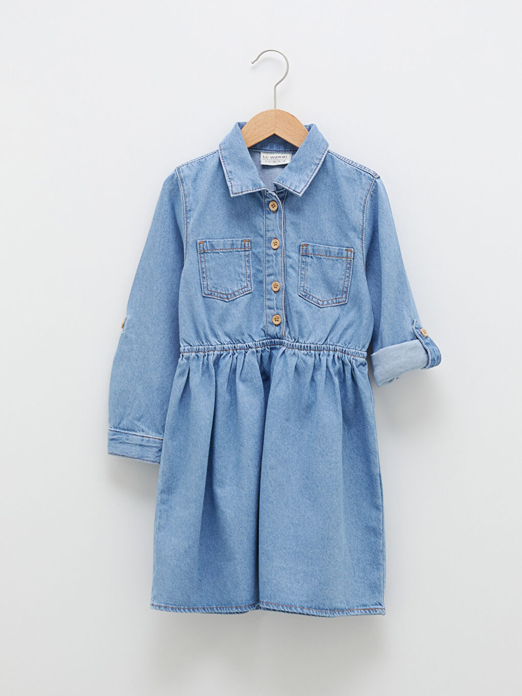 Robe en jean à col de chemise et manches longues pour fille-3