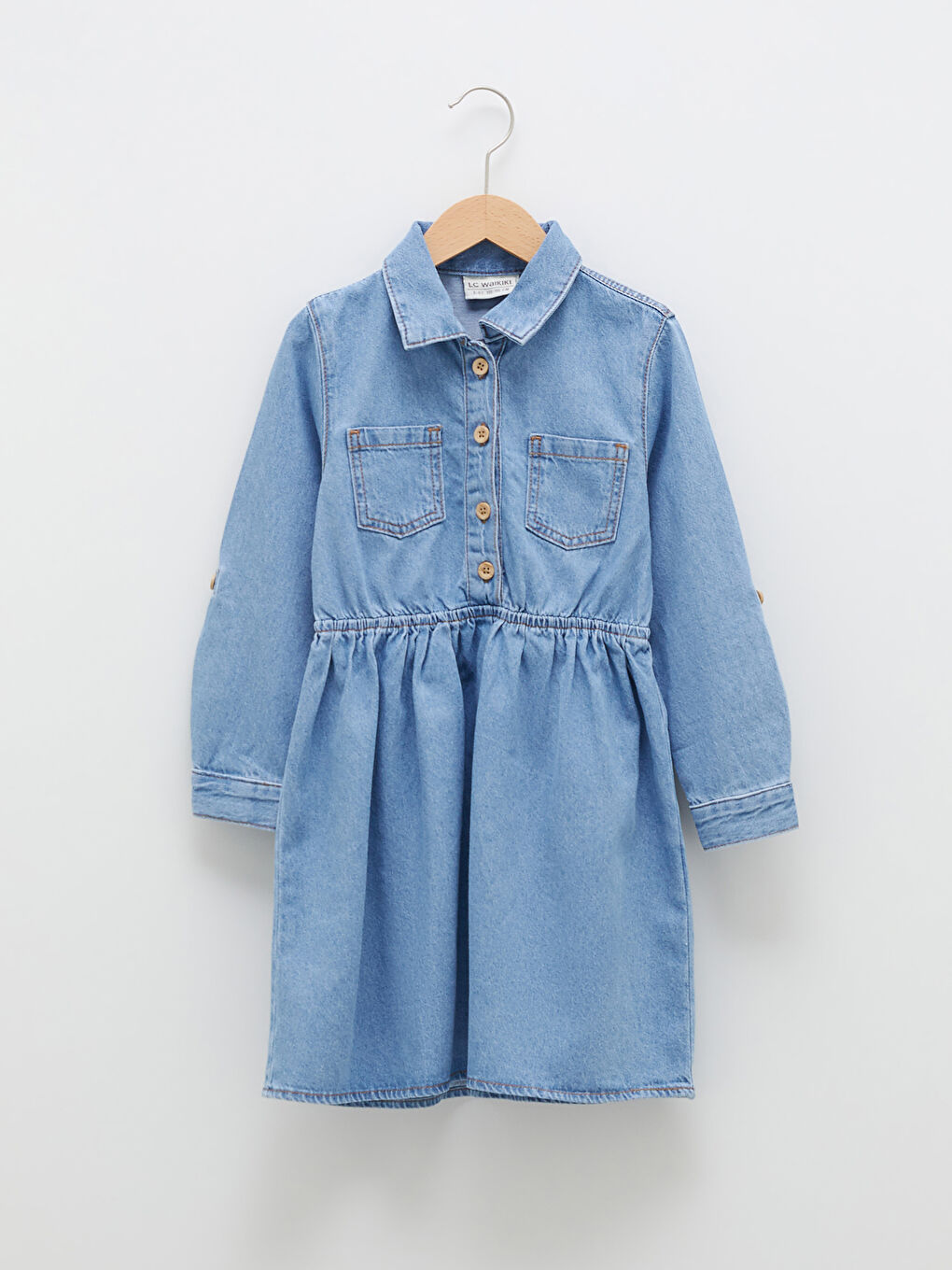 Robe en jean à col de chemise et manches longues pour fille-4
