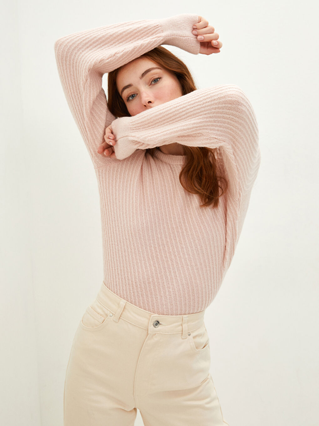 Свитер из трикотажа с круглым вырезом, узорчатый, с длинным рукавом для женщин-1