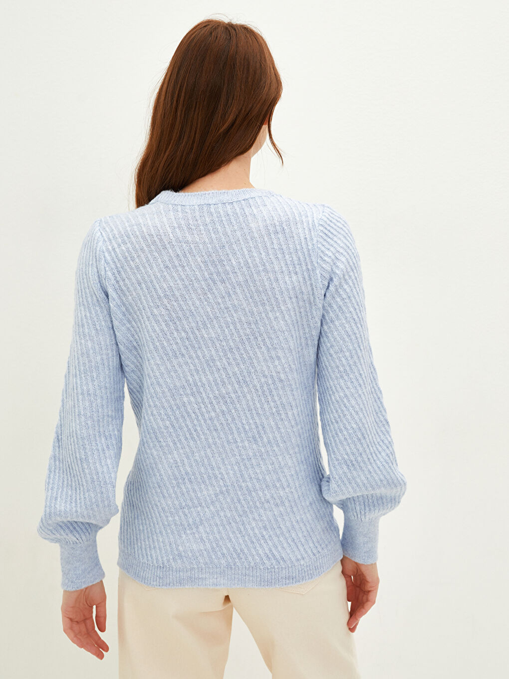 Pulover Tricotat cu Guler Rotund, Cu Model, Mânecă Lungă, pentru Femei-3