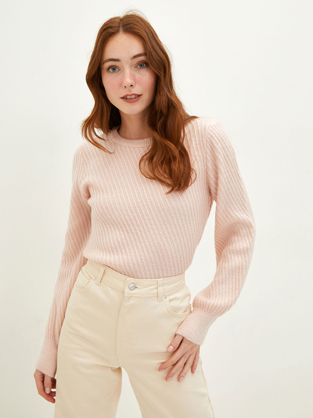 Свитер из трикотажа с круглым вырезом, узорчатый, с длинным рукавом для женщин-4