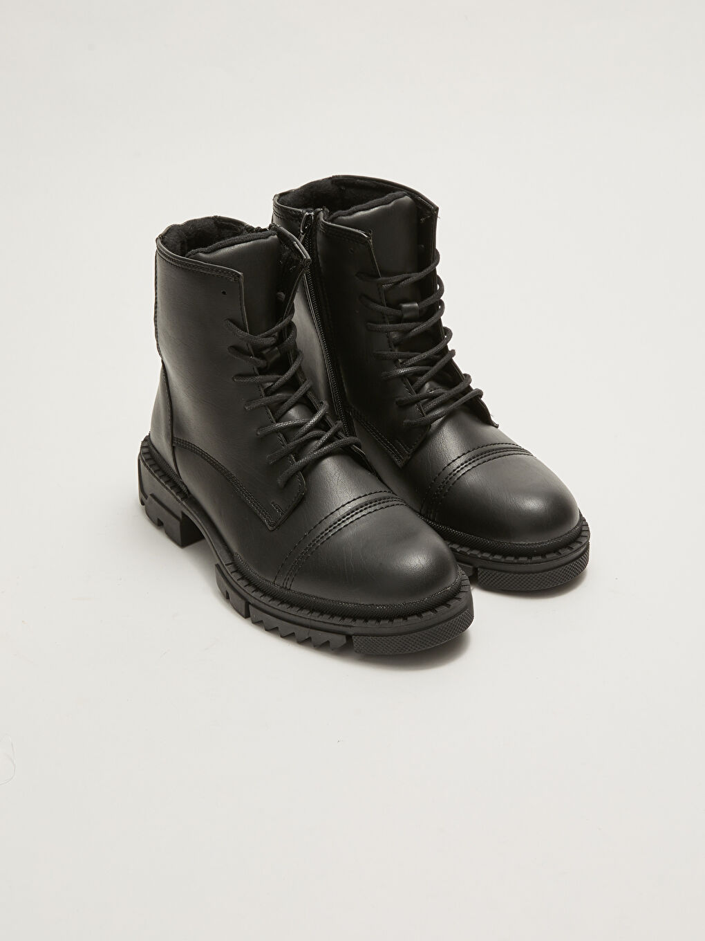 Bottes en Similicuir à Lacets et Fermeture Éclair pour Hommes