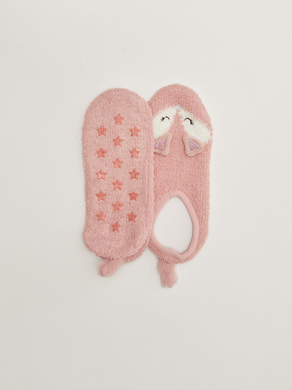 Pembe 3D Hayvan Figürlü Kaydırmaz Taban Kadın Ev Çorabı-1