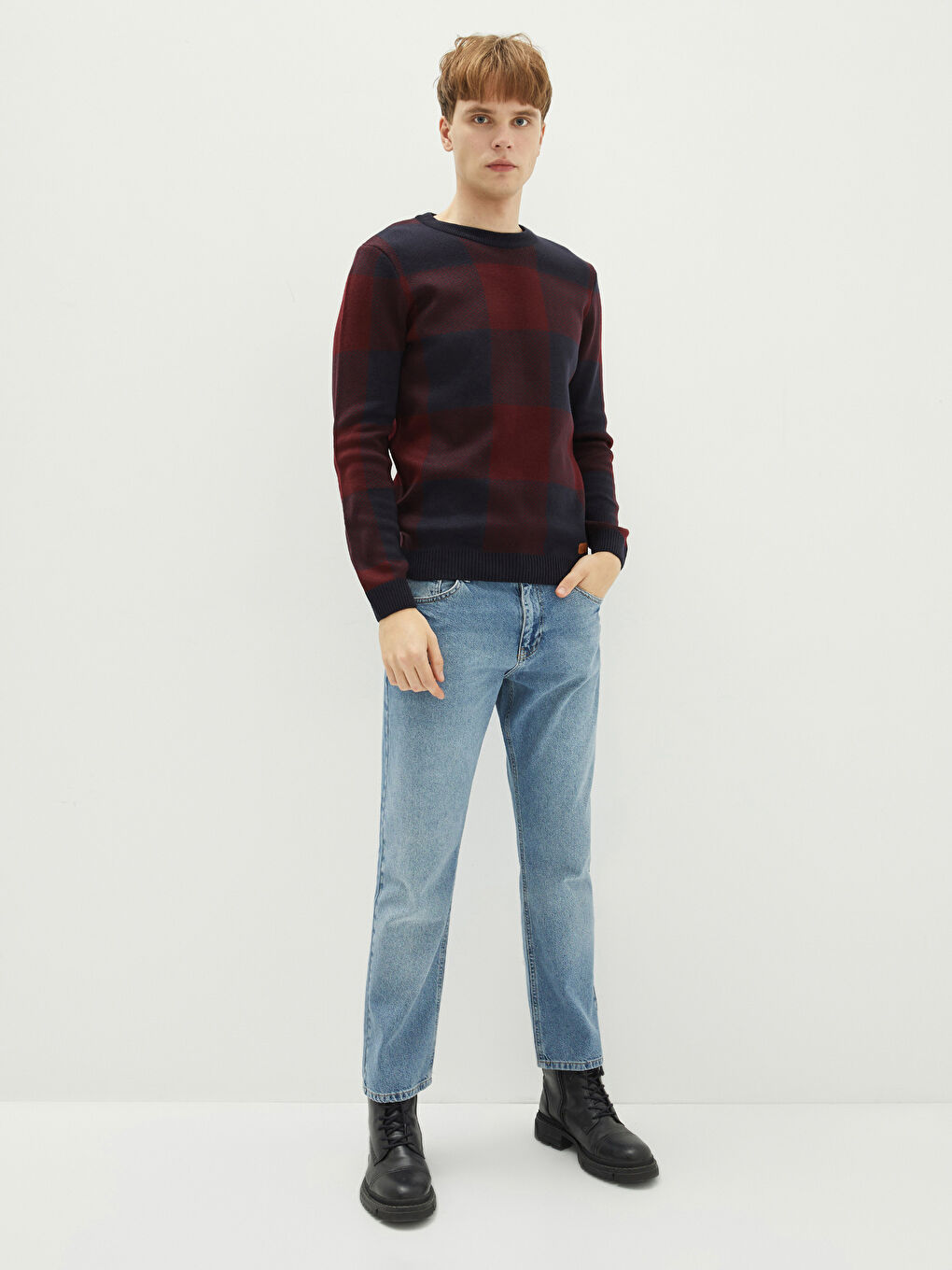 Светр чоловічий з круглим вирізом горловини, довгим рукавом, колор-блок, трикотажний-2