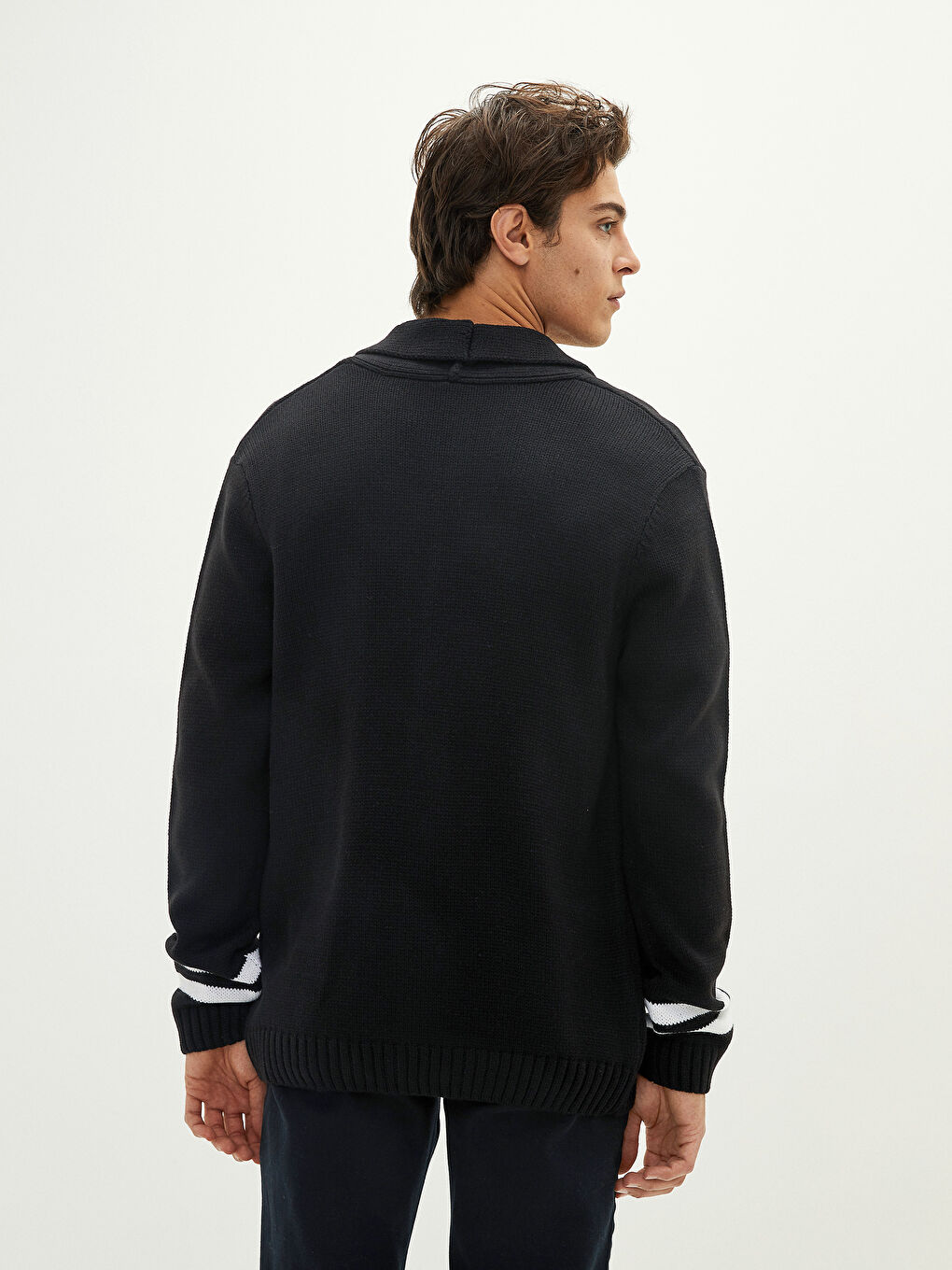 Slim Fit Shawl Collar Long Sleeve Men's Knitwear Cardigan-4