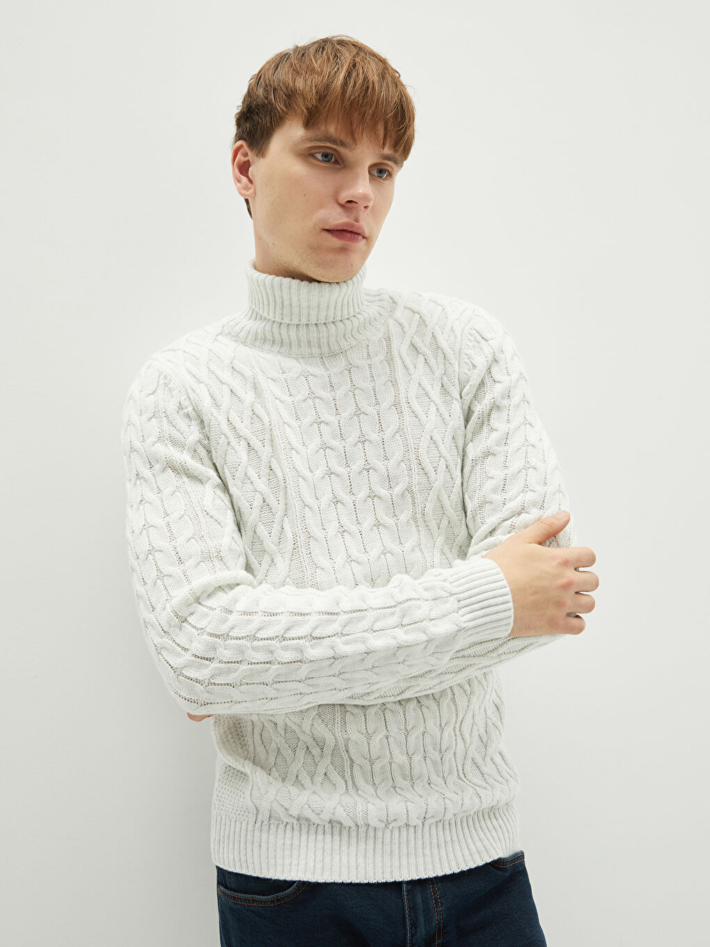 Pull-over Épais à Col roulé Manches longues pour Hommes en Tricot-1