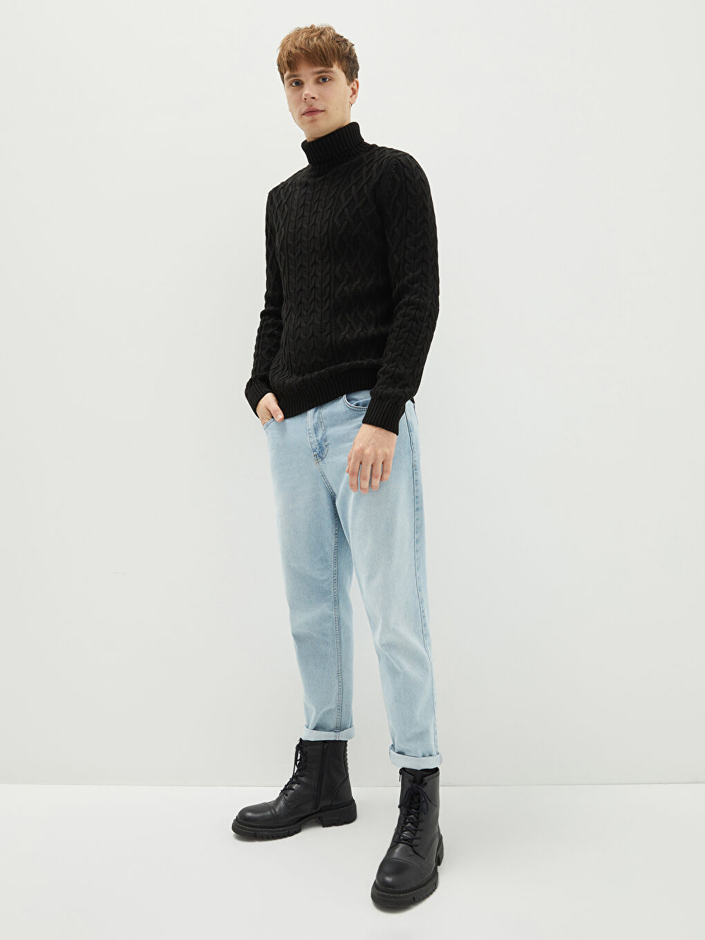 Turtleneck Long Sleeve Thick Men's Tricot Sweater-1