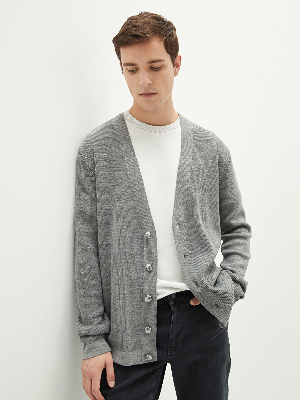 Standard Fit V Neck Men's Knitwear Cardigan