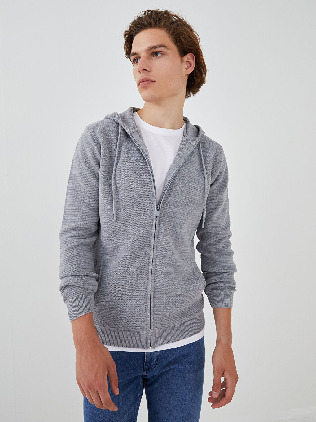 Кардиган из трикотажа с длинным рукавом и капюшоном, облегающего кроя для мужчин-2