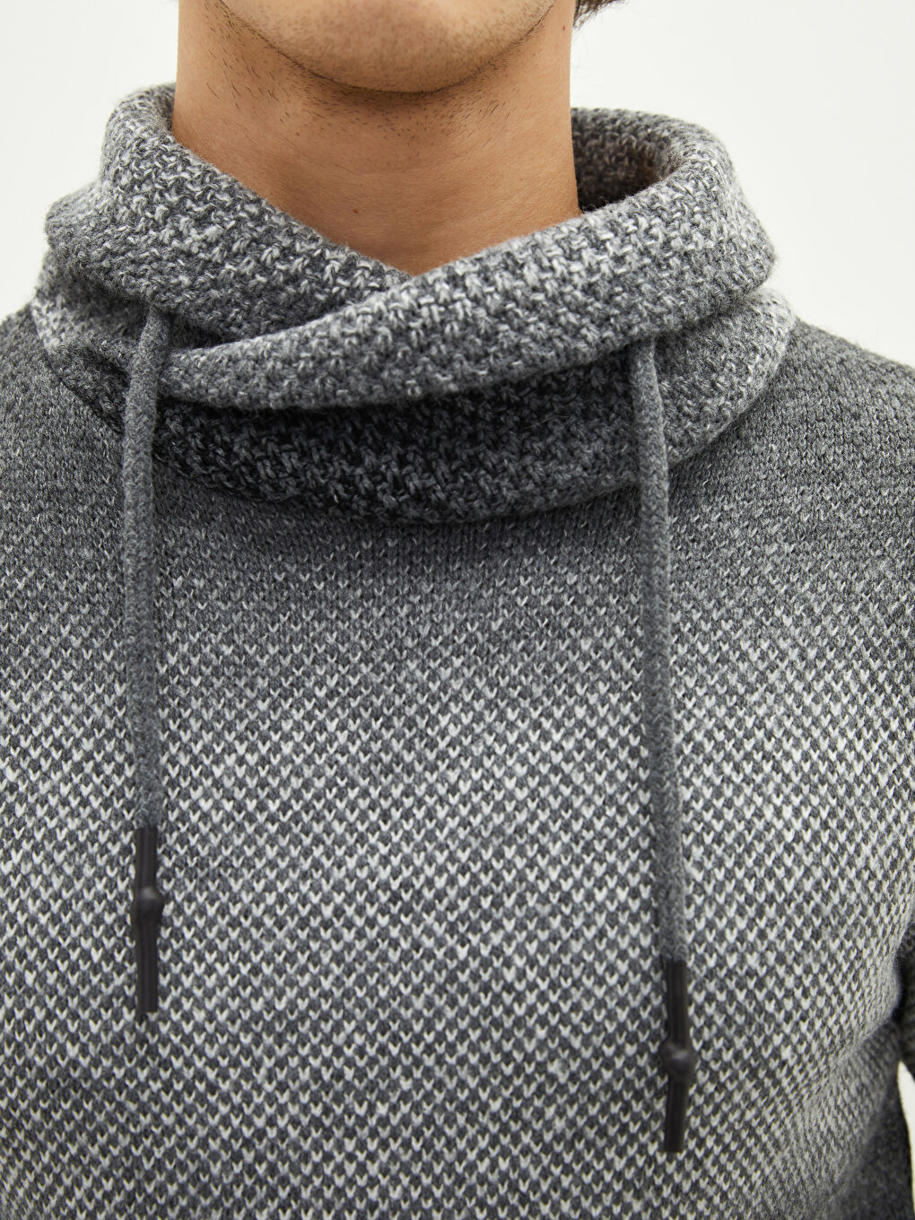 Antrasit Keşiş Yaka Uzun Kollu Erkek Triko Kazak-3