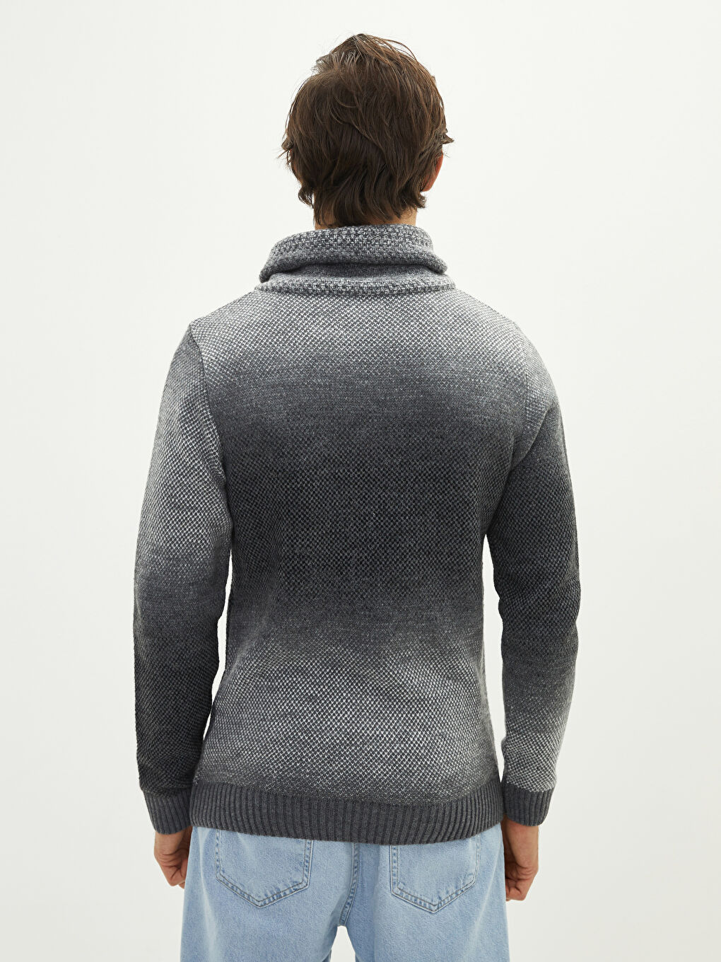 Antrasit Keşiş Yaka Uzun Kollu Erkek Triko Kazak-4