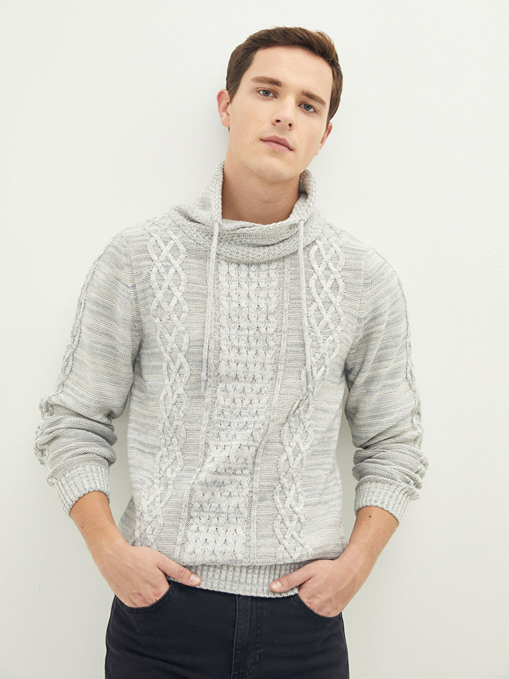 Светр з воронкоподібним коміром, довгим рукавом, для чоловіків, трикотажний