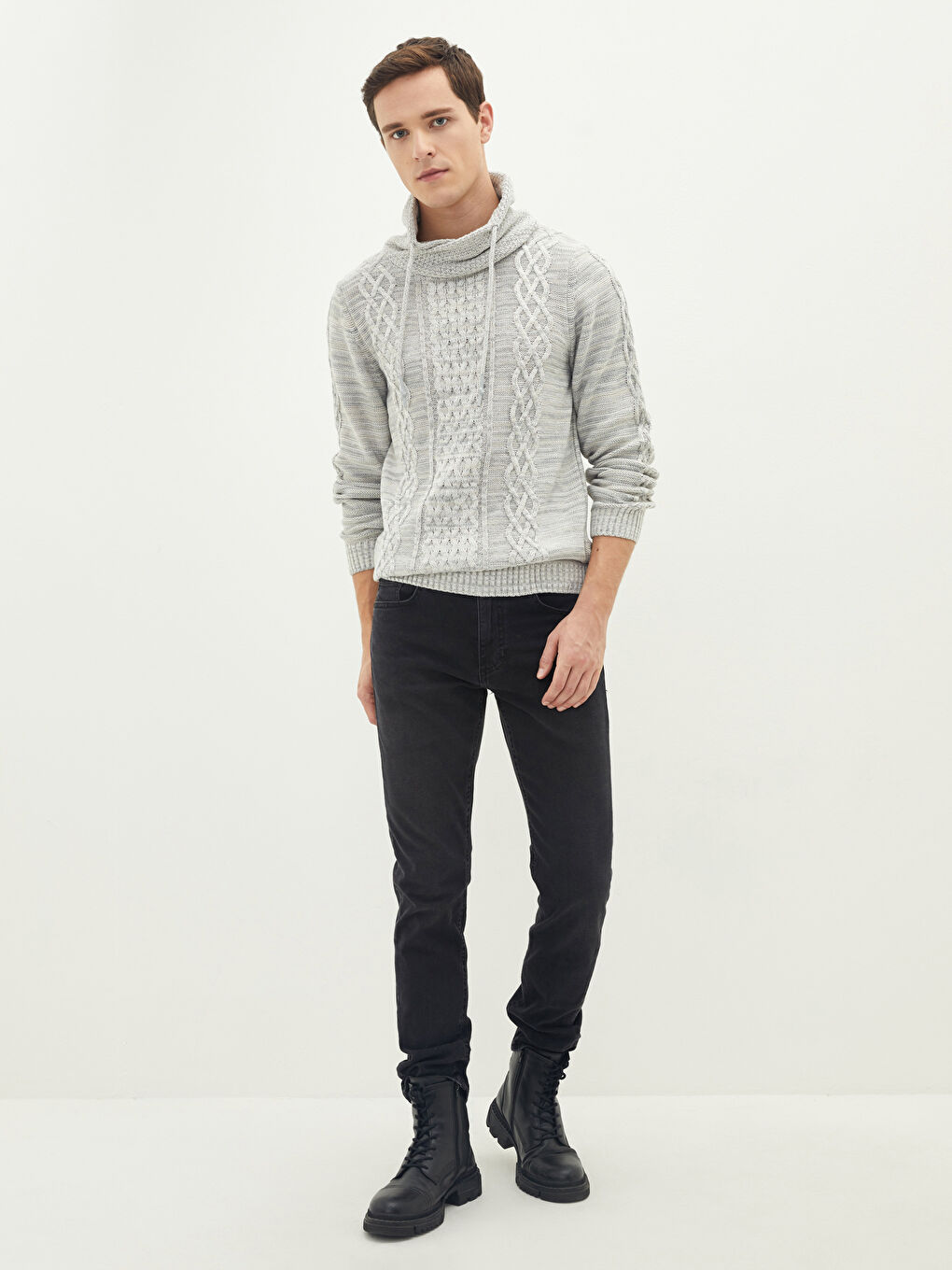 Светр з воронкоподібним коміром, довгим рукавом, для чоловіків, трикотажний-2