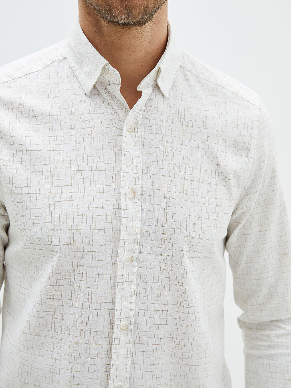 Bej Slim Fit Uzun Kollu Oxford Erkek Gömlek-3