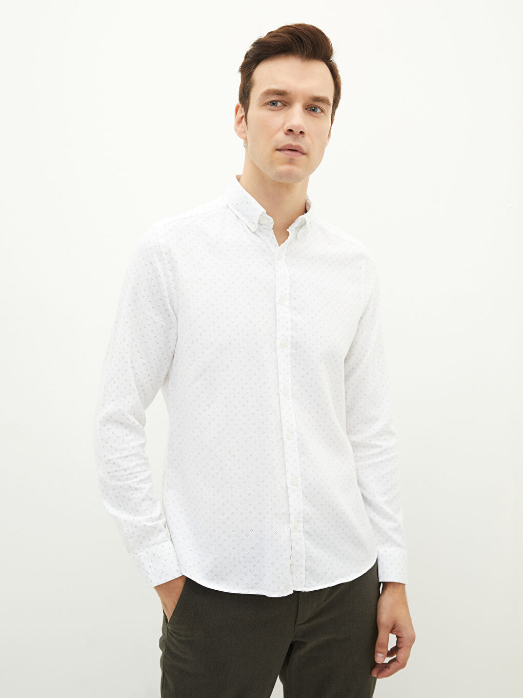 Slim Fit Patterned Long Sleeve Gabardine Men's Shirt