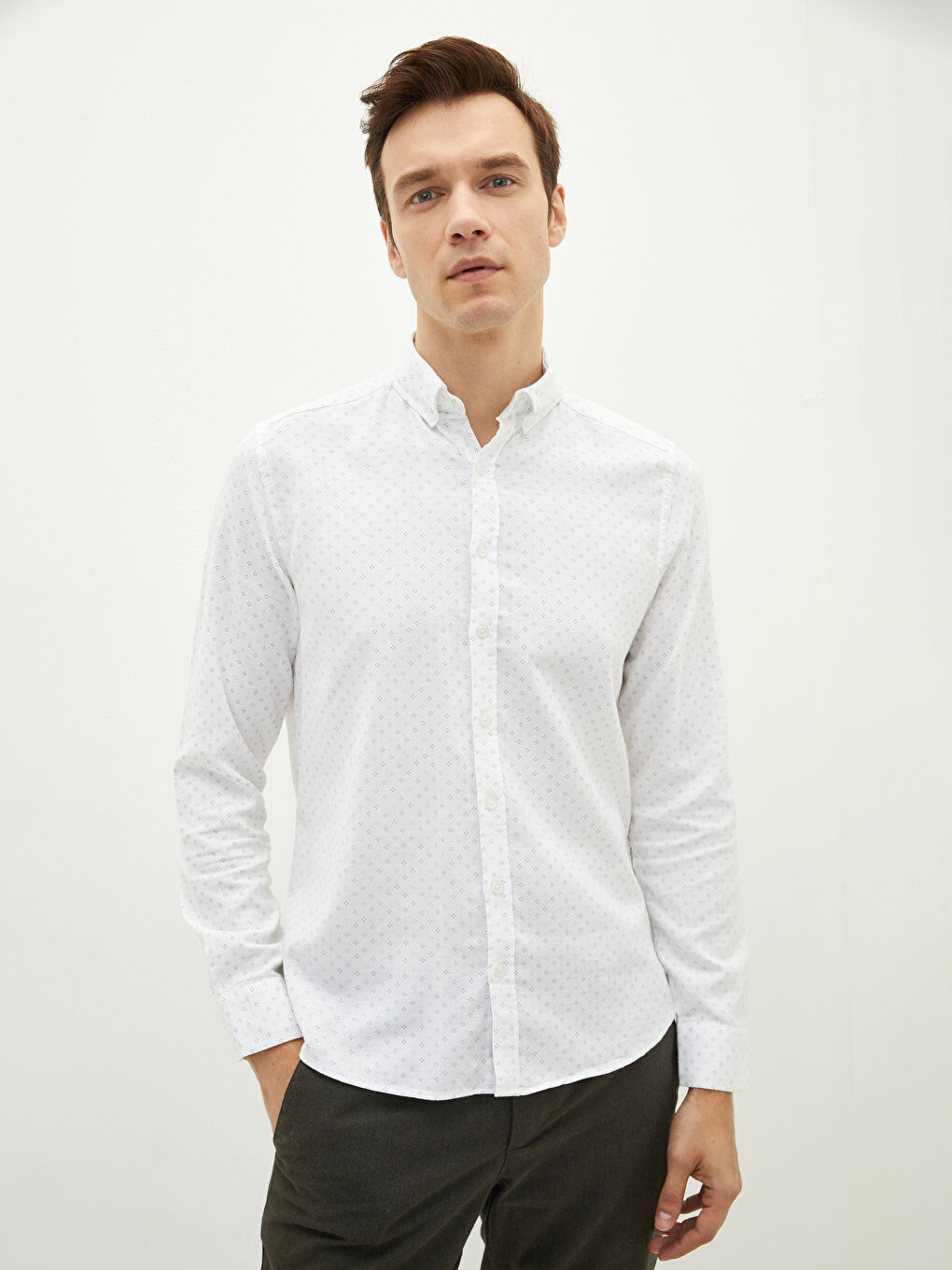 Slim Fit Patterned Long Sleeve Gabardine Men's Shirt-1