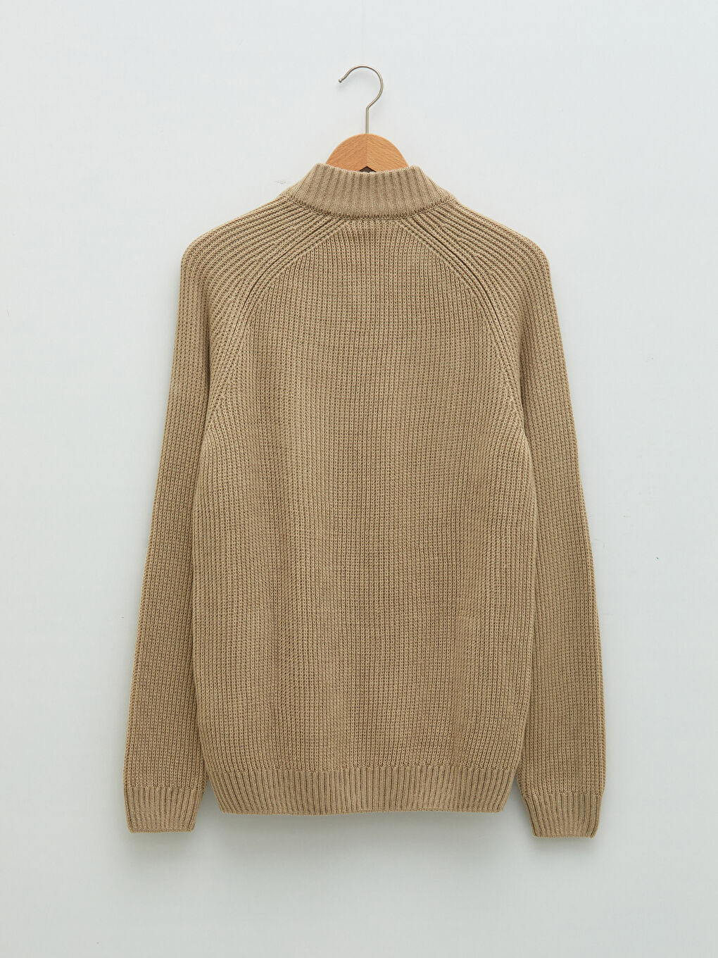 Bej Dar Kalıp Dik Yaka Uzun Kollu Erkek Triko Hırka-6