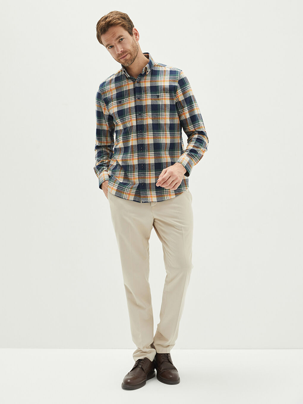 LCWAIKIKI Classic Regular Fit Long Sleeve Plaid Men's Flannel Shirt -W18091Z8-LN6