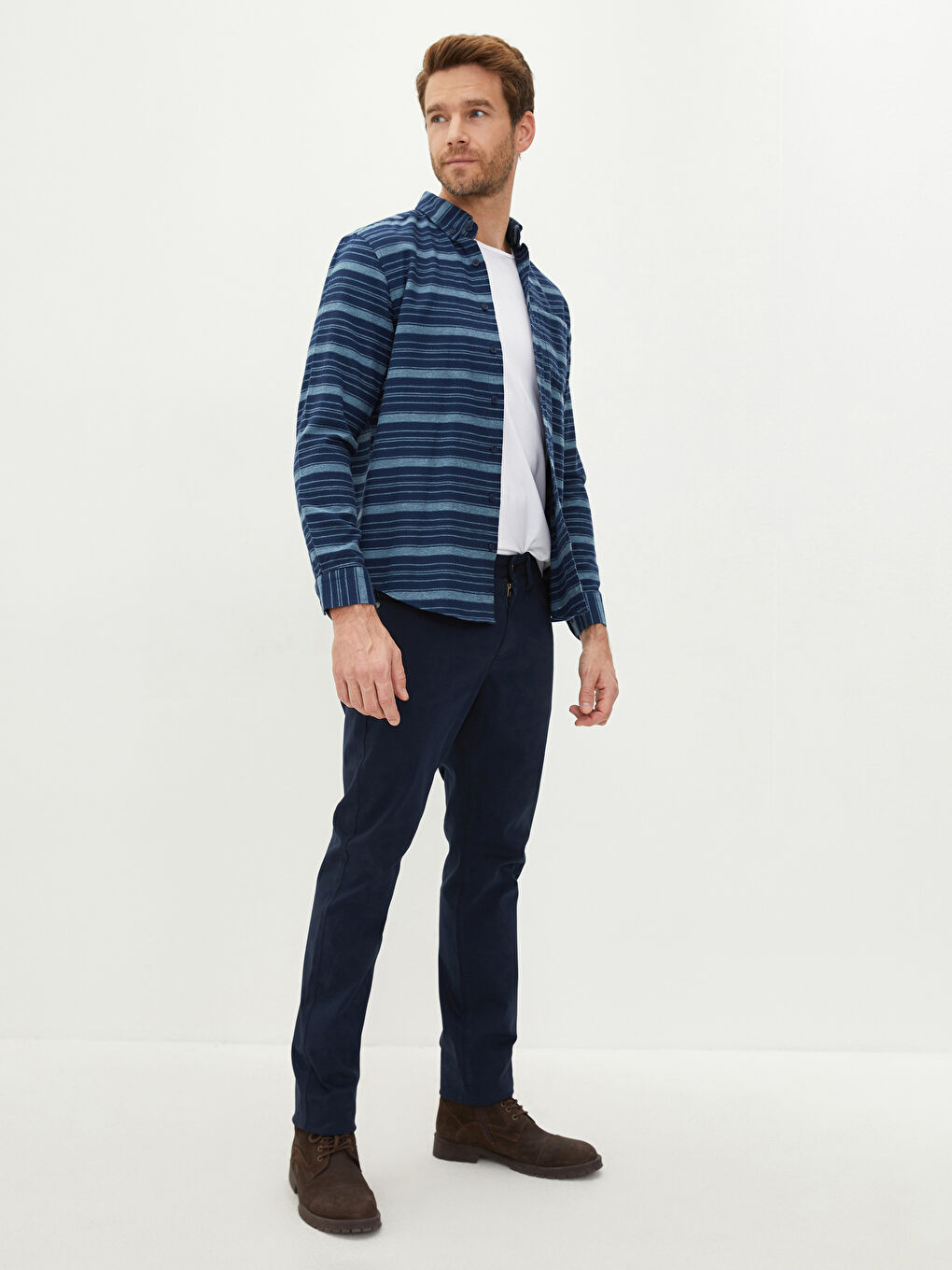 Yeşil Regular Fit Uzun Kollu Çizgili Erkek Gömlek-2