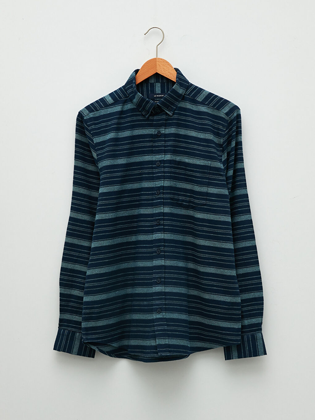 Yeşil Regular Fit Uzun Kollu Çizgili Erkek Gömlek-5