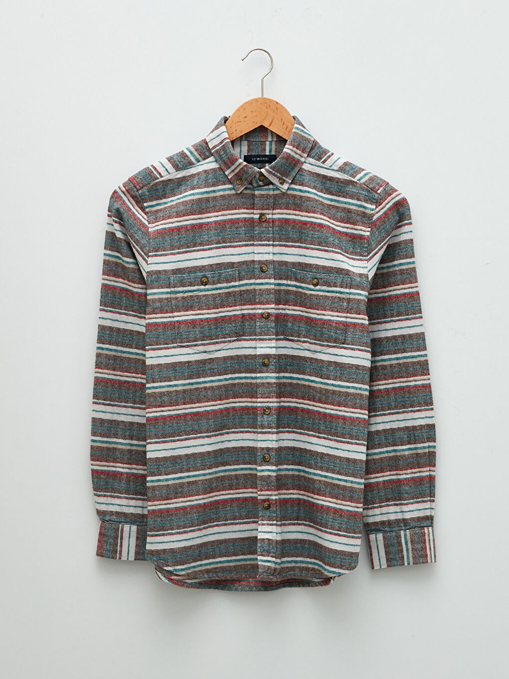 Ekru Regular Fit Uzun Kollu Çizgili Erkek Oduncu Gömlek-5