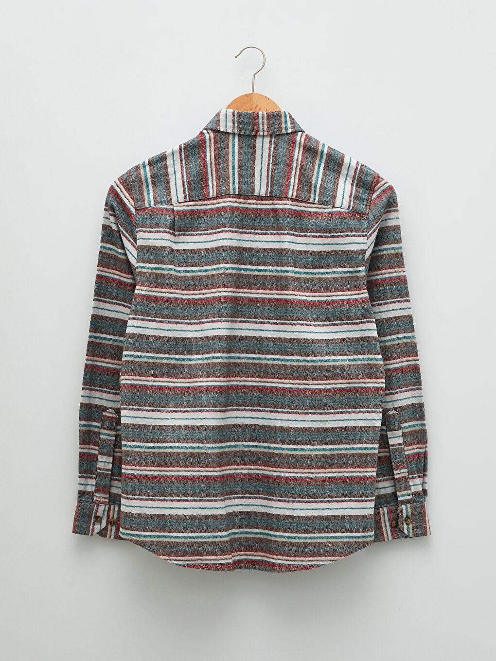 Ekru Regular Fit Uzun Kollu Çizgili Erkek Oduncu Gömlek-6