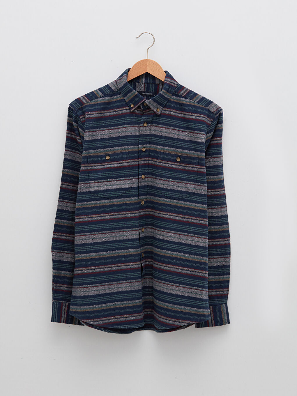 Lacivert Regular Fit Uzun Kollu Çizgili Erkek Oduncu Gömlek-5