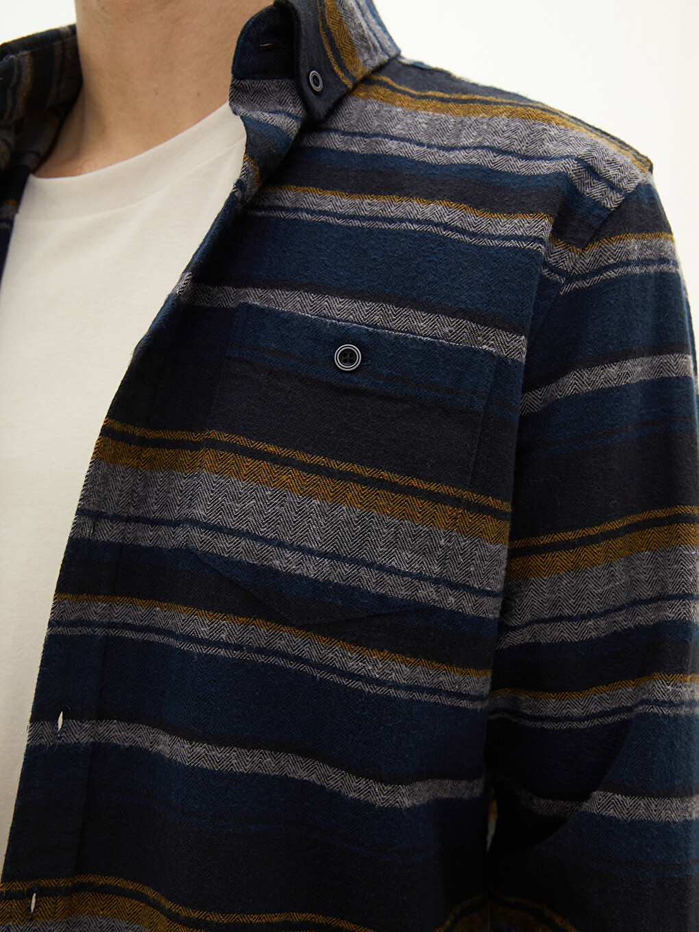 Regular Fit Long Sleeve Striped Men's Flannel Shirt Jacket-3