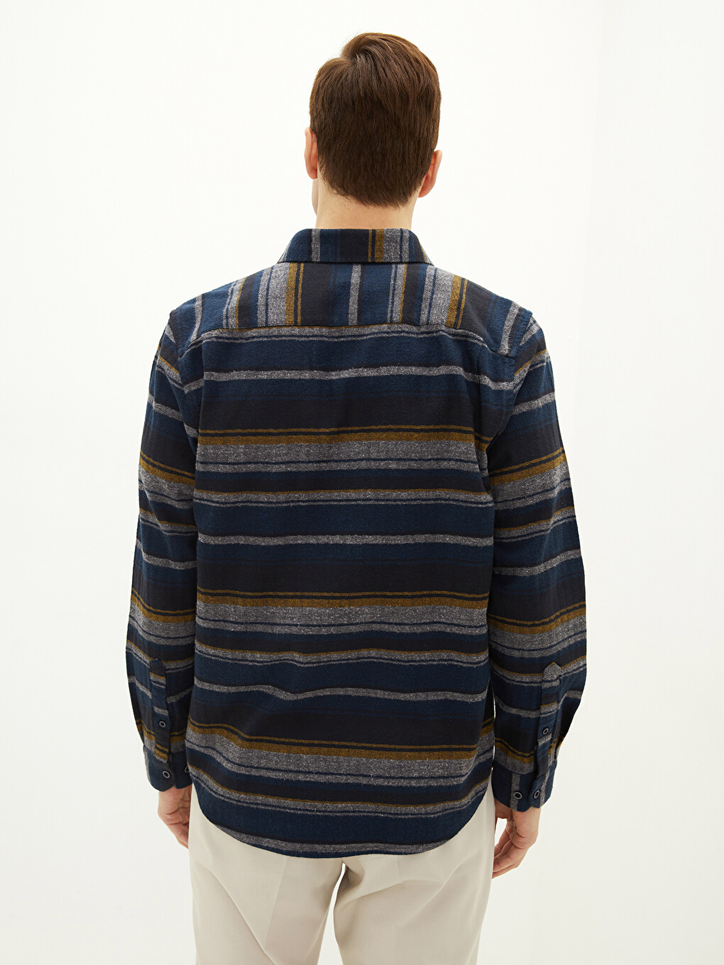 Regular Fit Long Sleeve Striped Men's Flannel Shirt Jacket-4