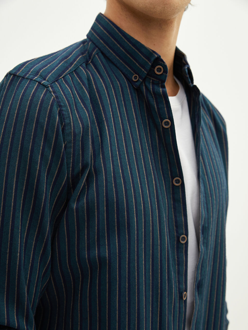 Slim Fit Long Sleeve Striped Twill Men's Shirt-3