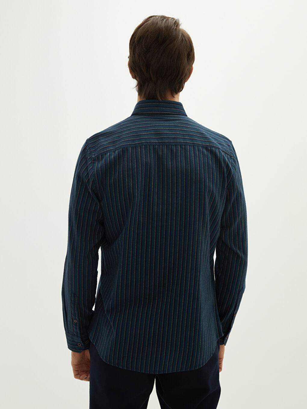 Slim Fit Long Sleeve Striped Twill Men's Shirt-4
