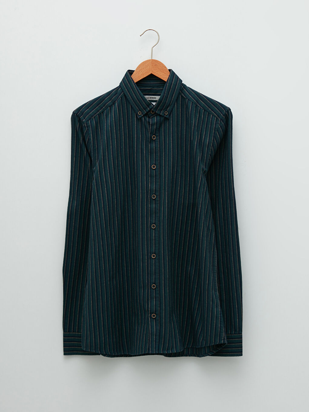 Slim Fit Long Sleeve Striped Twill Men's Shirt-5