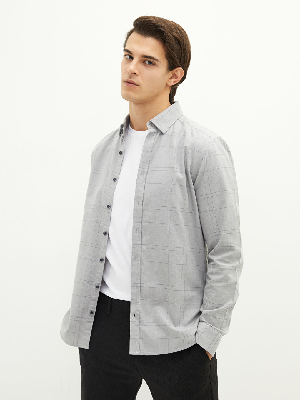 Slim Fit Long Sleeve Plaid Men's Shirt-1
