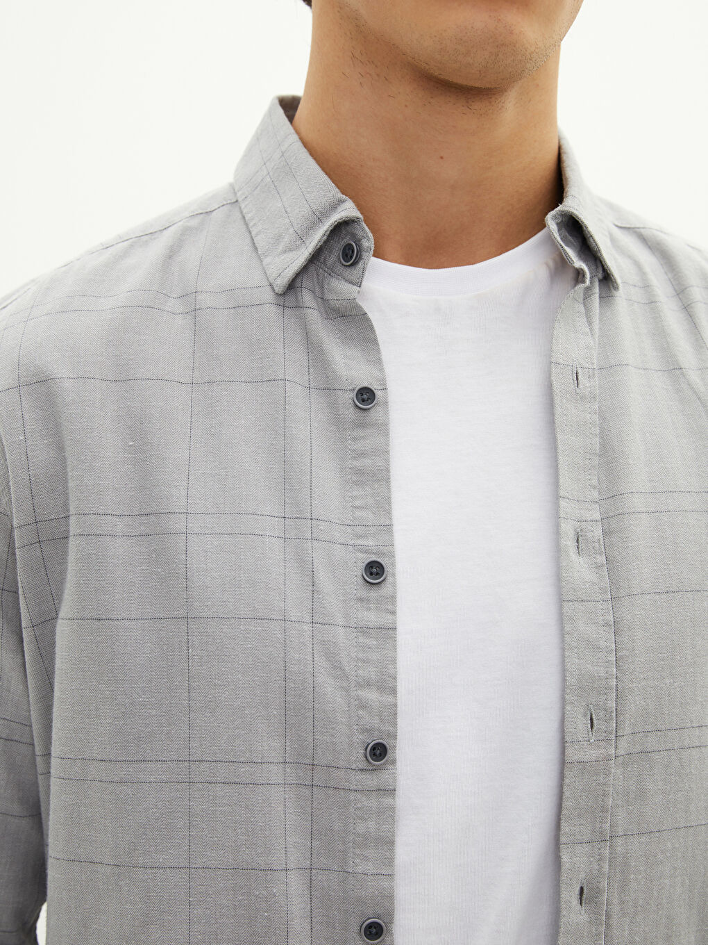 Slim Fit Long Sleeve Plaid Men's Shirt-3