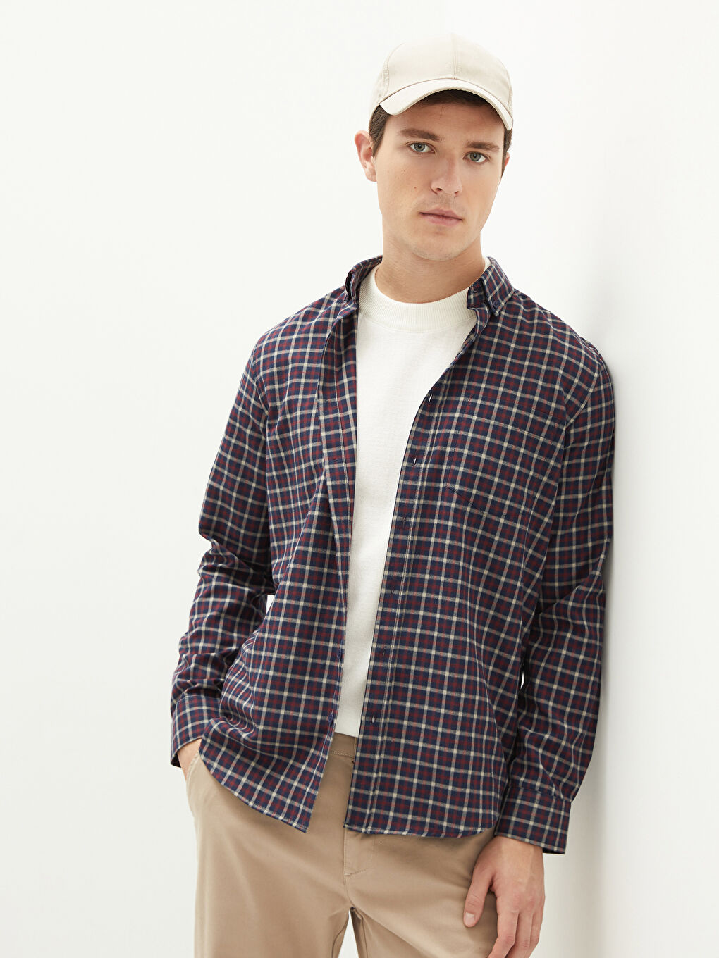 Bordo Regular Fit Uzun Kollu Ekose Erkek Gömlek