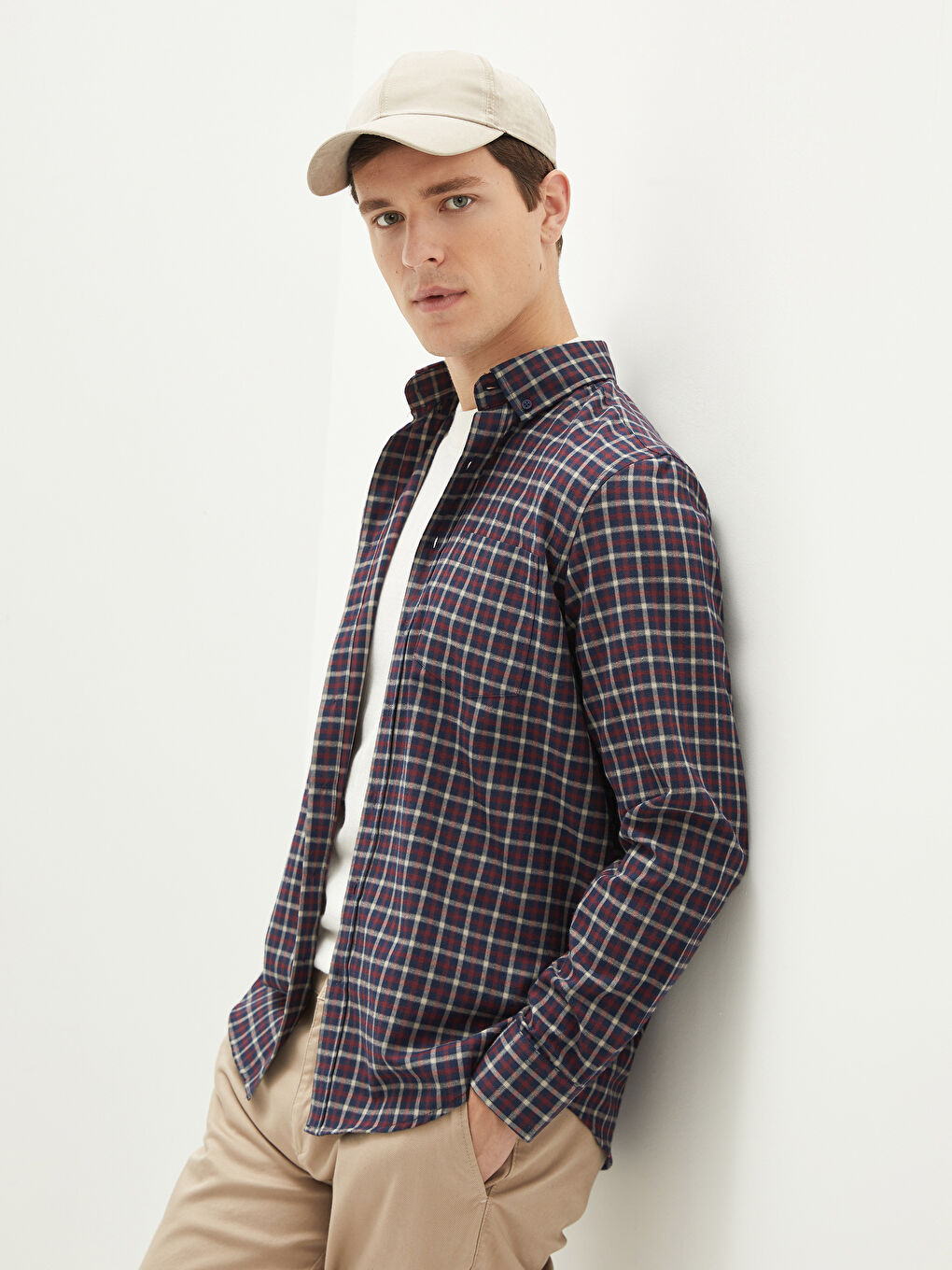 Bordo Regular Fit Uzun Kollu Ekose Erkek Gömlek-1