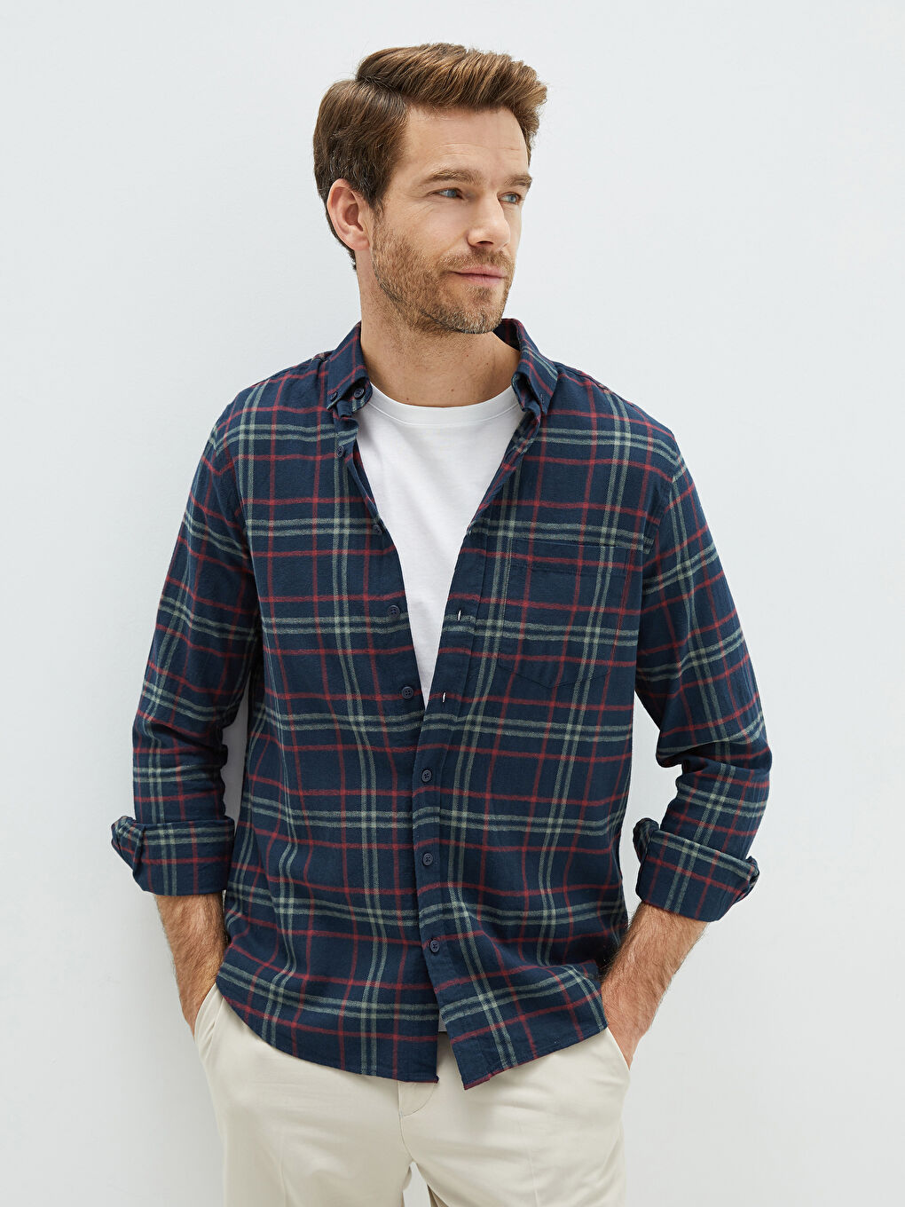 LCWAIKIKI Classic Regular Fit Long Sleeve Plaid Men's Shirt -W18106Z8-LLH