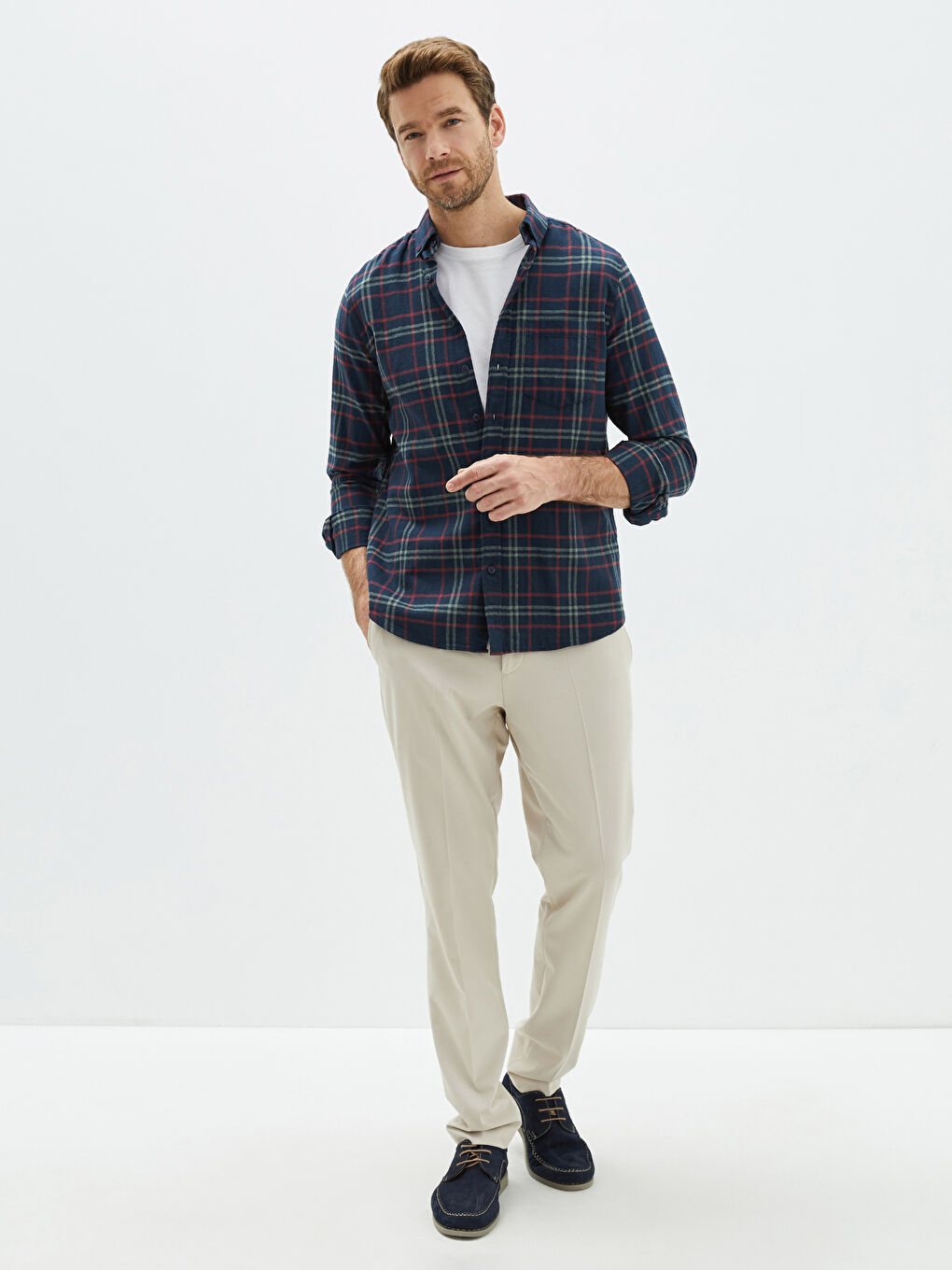 LCWAIKIKI Classic Regular Fit Long Sleeve Plaid Men's Shirt -W18106Z8-LLH