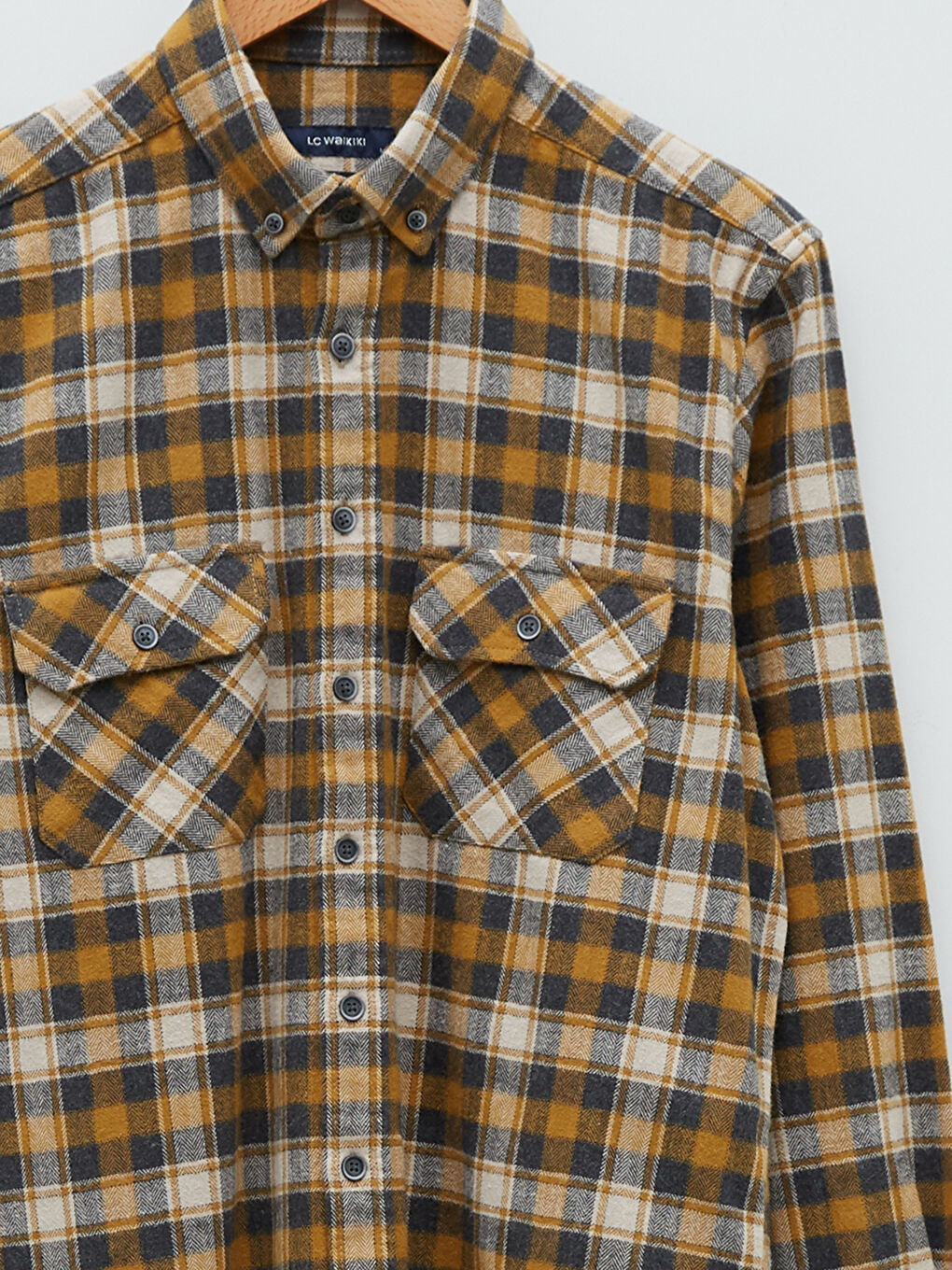 جاكيت قميص فلانيل كاروهات كم طويل عادي للرجال-7