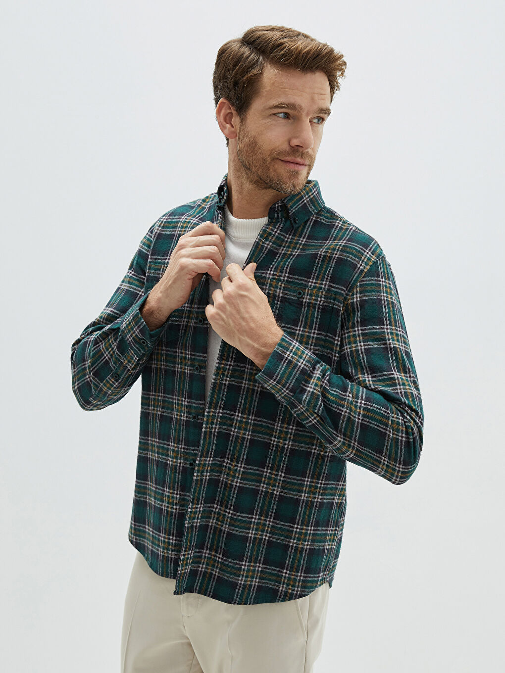Regular Fit Long Sleeve Plaid Men's Flannel Shirt