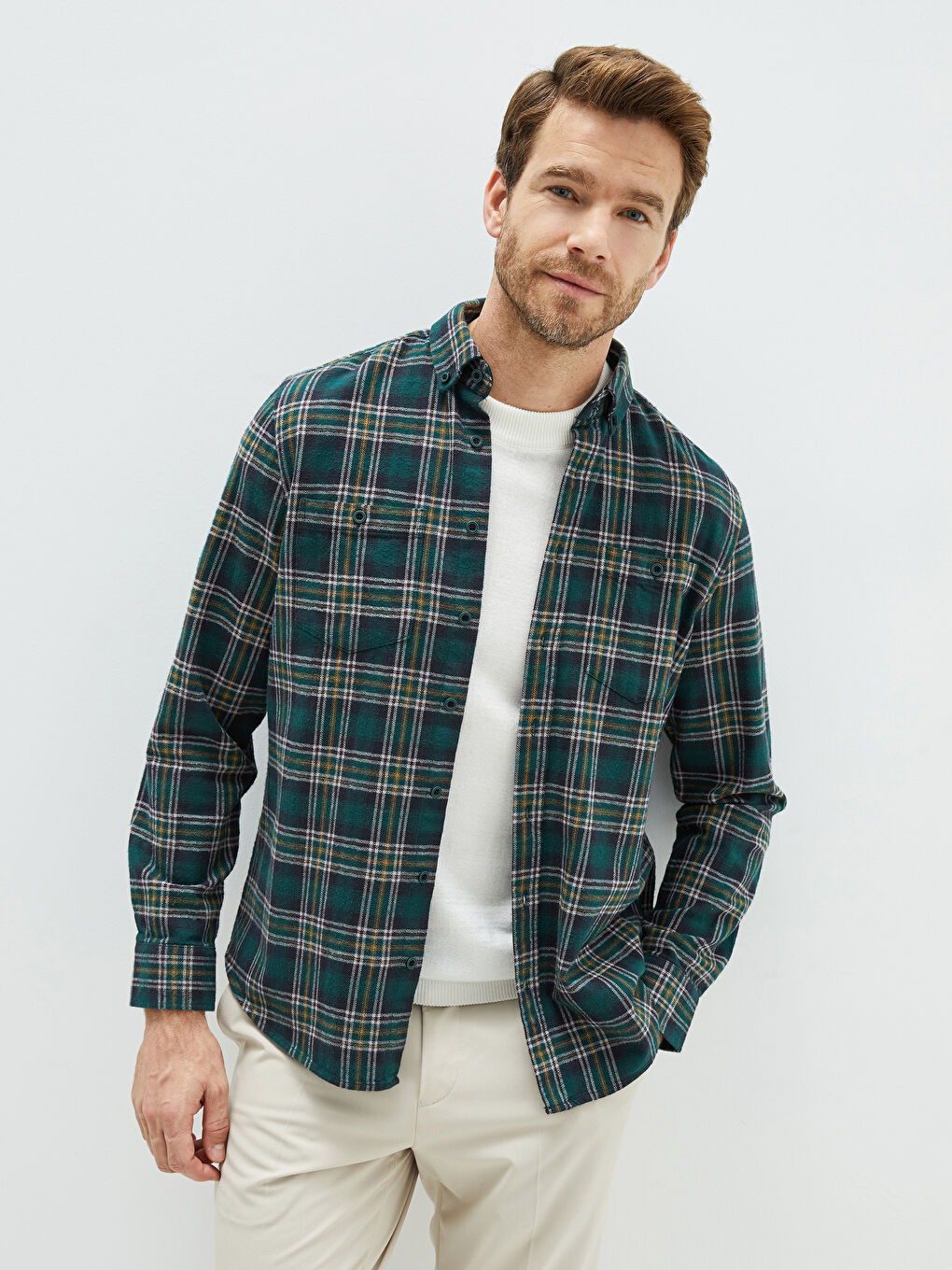 Regular Fit Long Sleeve Plaid Men's Flannel Shirt-1